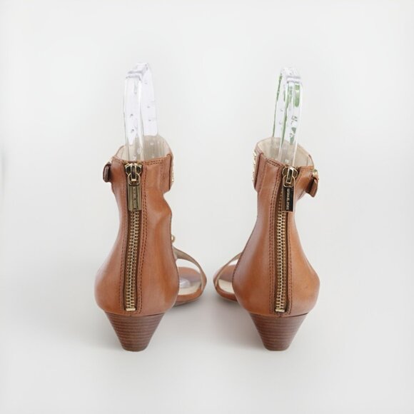 Michael Kors Women's Celena Sandal Size 7 Low Wedge Studded Ankle Strap Cognac - Picture 5 of 9